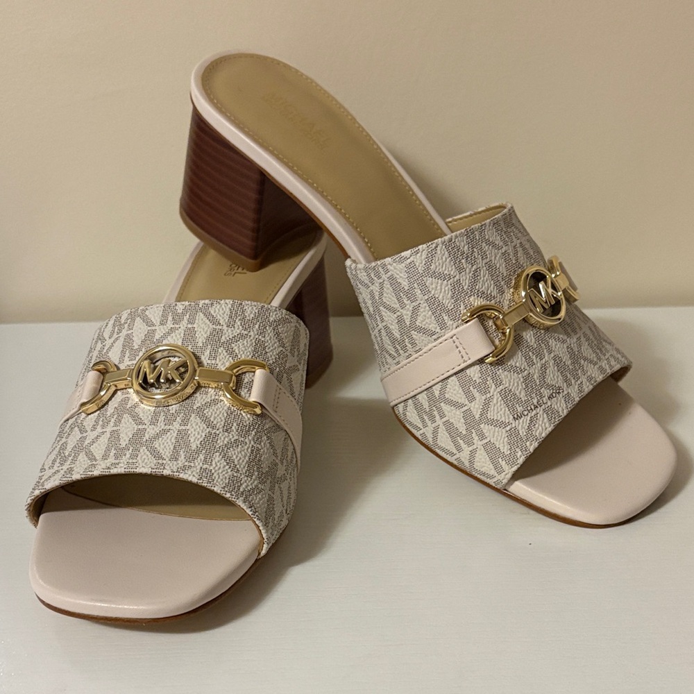 Michael Kors Beige and Gold Mules